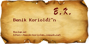 Benik Koriolán névjegykártya